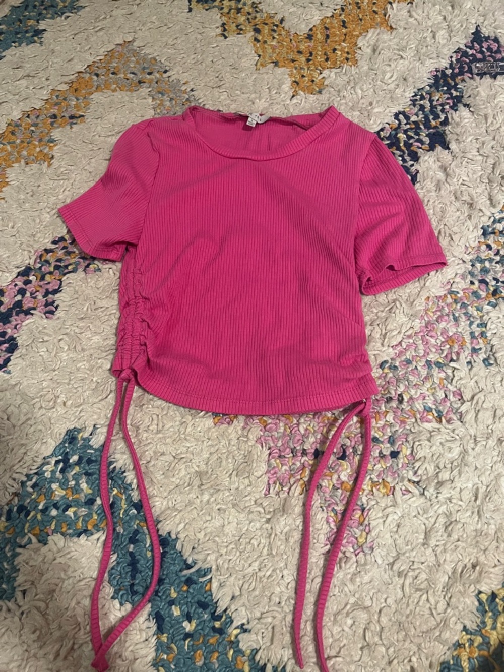 Love Tree Ribbed Short Sleeve Drawstring - Bright Pink